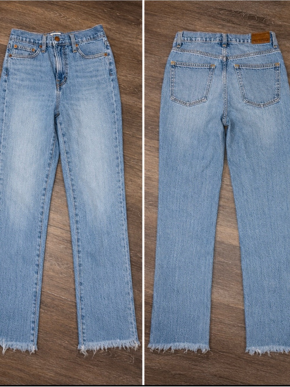 Madewell Light Blue High-Rise Straight Leg Jeans with Frayed Hem